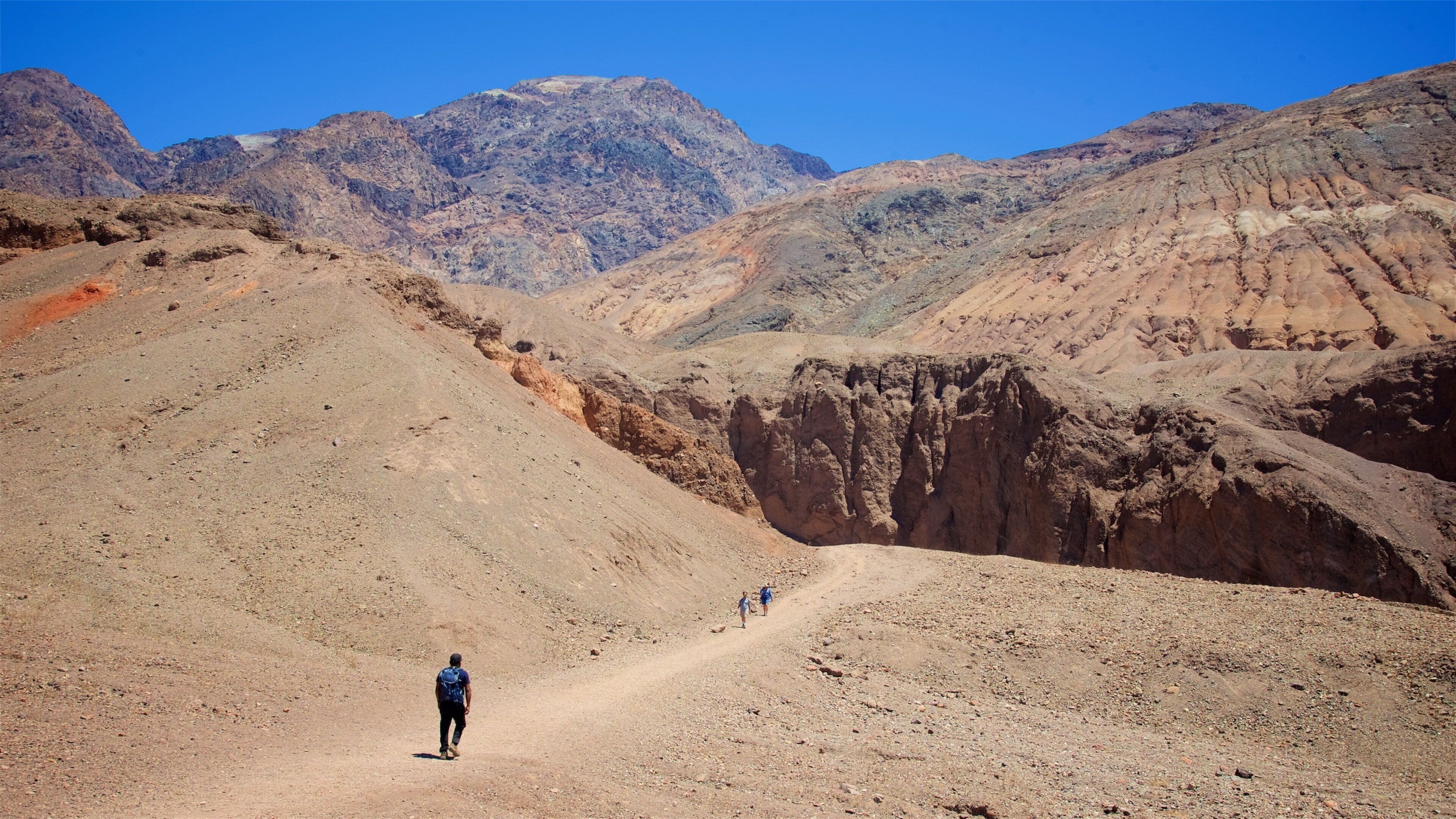 Death Valley som inkluderer kløft eller juv, ørkenutsikt og vandring eller fottur