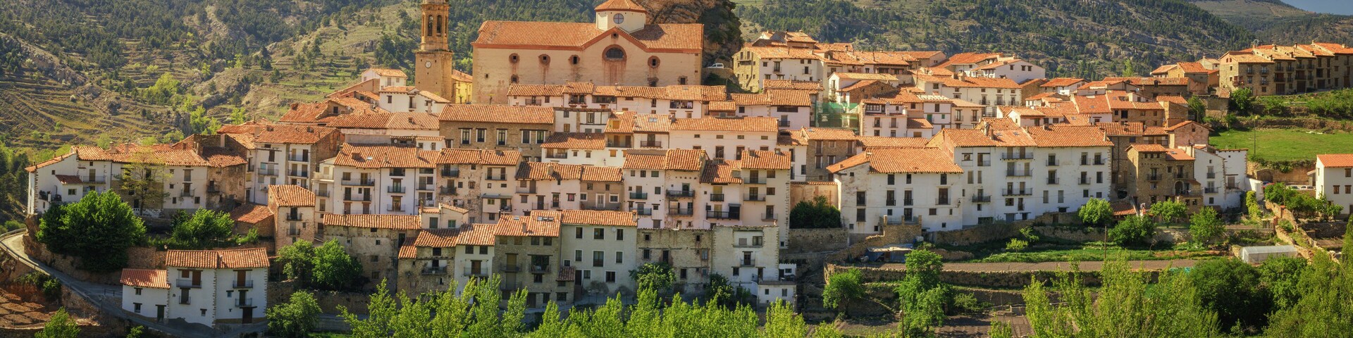 Panoramic of the historic village of Linares de Mora in the province of Teruel, Spain