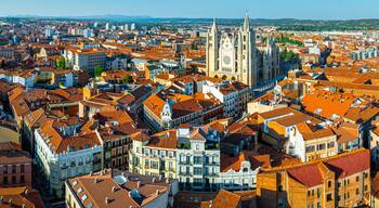 Aerial view of León, a city on the Bernesga River in northwest Spain, is the capital of the Province of León