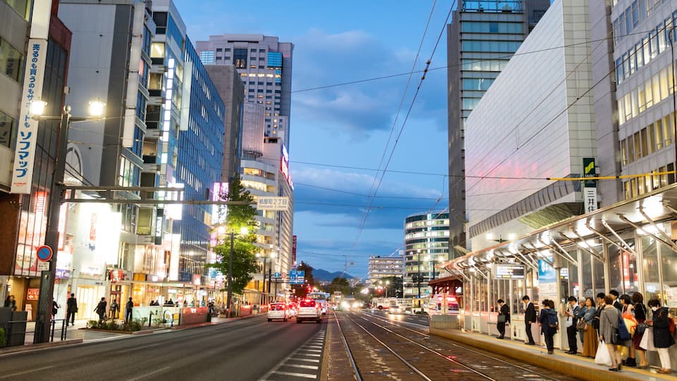 Hiroshima City Centre featuring street scenes, a city and night scenes