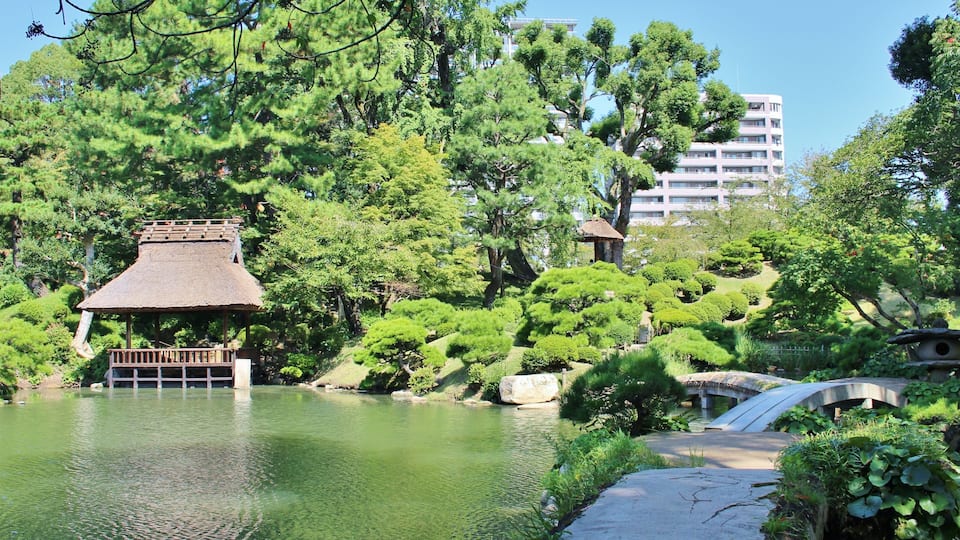 縮景園 悠々亭 映波橋、昇仙橋、望春橋