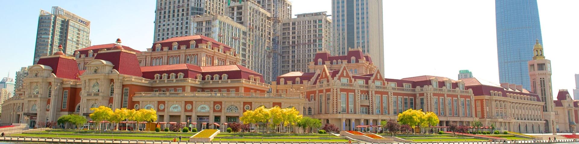 Haihe Cultural Square featuring general coastal views, central business district and a city