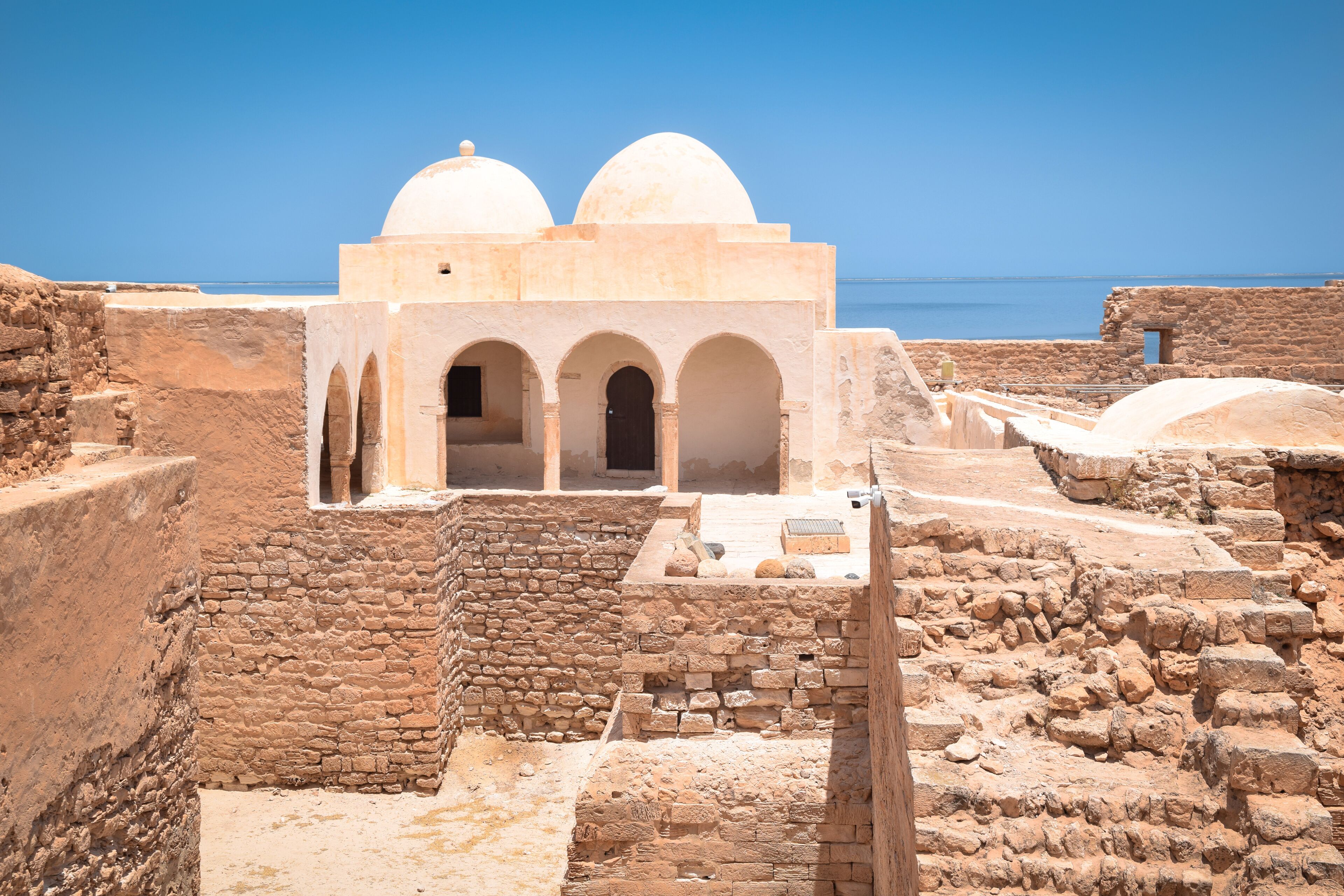 Mausoleum of Sidi Saad and Ghazi Mustapha inside the Borj El Kebir fortress, Houmt Souk on the island of Djerba, Tunisia.
