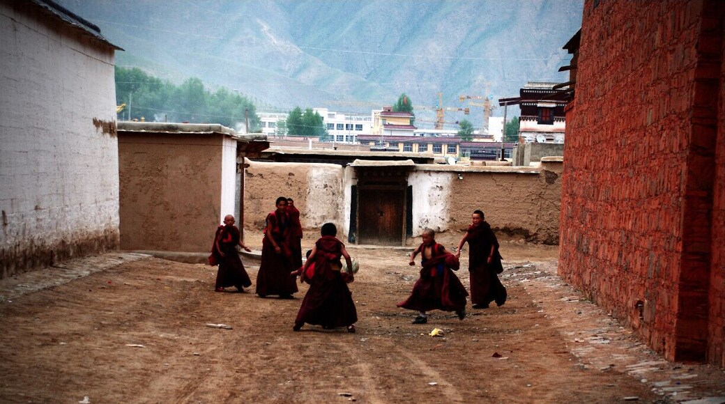 Young monks playing football