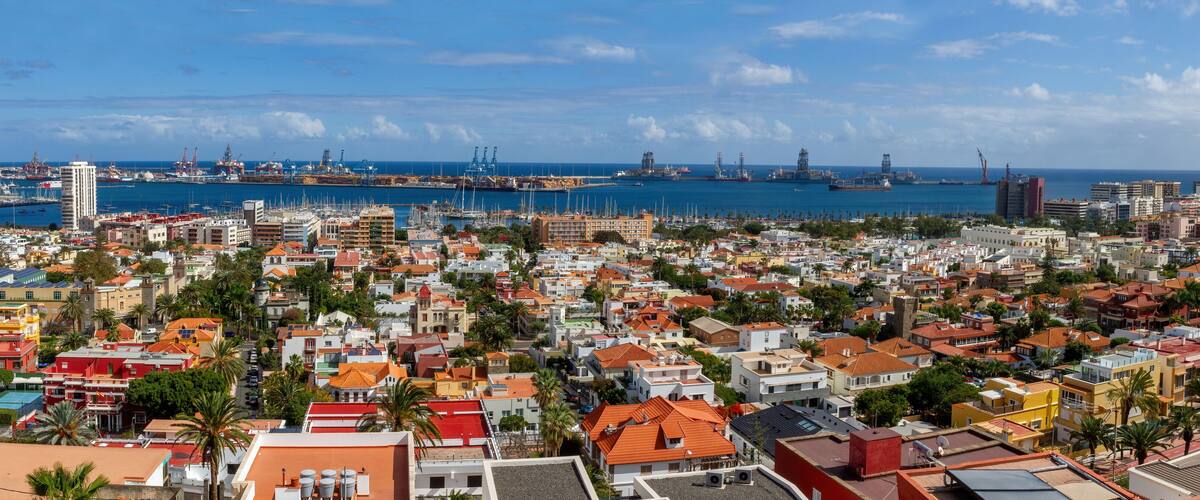View of the city of Las Palmas de Gran Canaria with the port