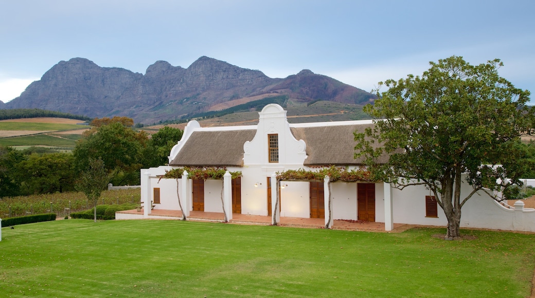 Babylonstoren which includes mountains, a small town or village and landscape views