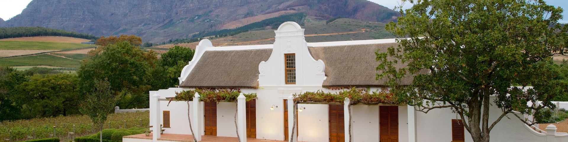 Babylonstoren which includes mountains, a small town or village and landscape views