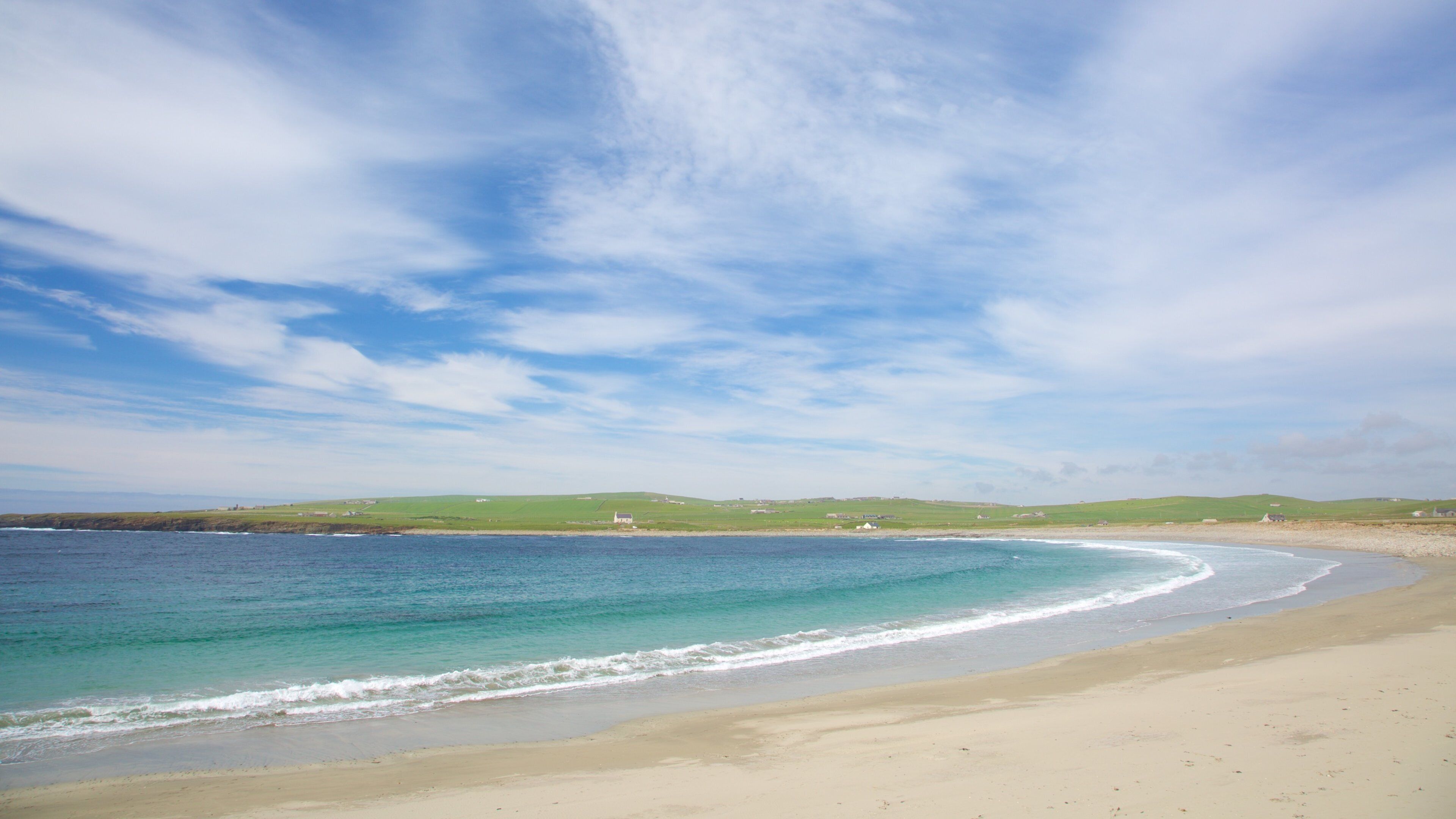Stromness showing tranquil scenes, a sandy beach and a bay or harbor