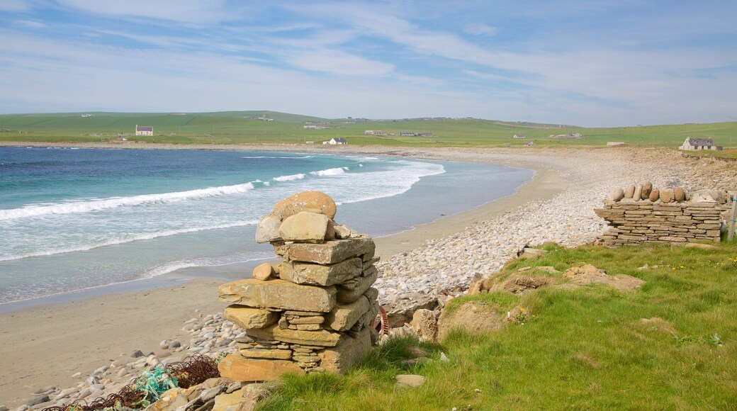 Bay of Skaill featuring general coastal views, landscape views and a sandy beach