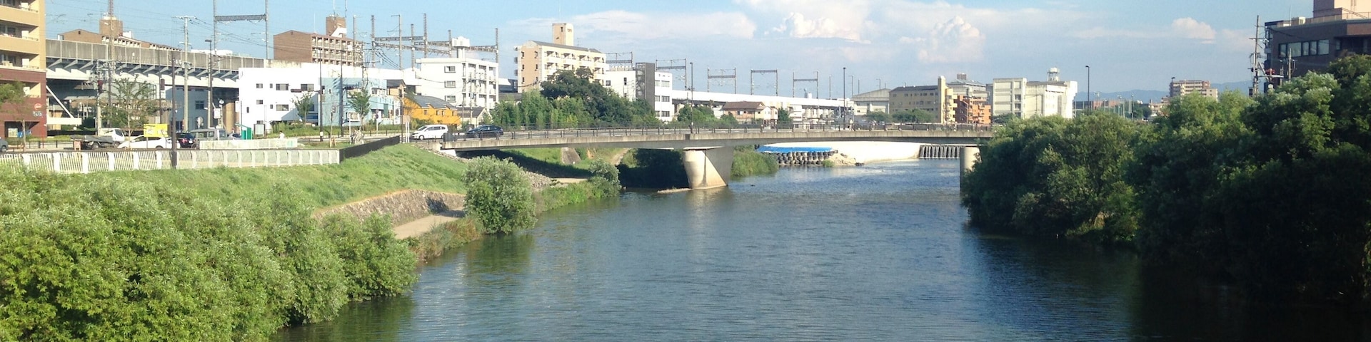 竹下駅西口前のリボン橋より望む那珂川(上流側)