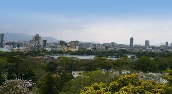 View from the ruins of Maizuru castle: Ohori park and Fukuoka skyline. Fukuoka city, Japan. 04-07-2015