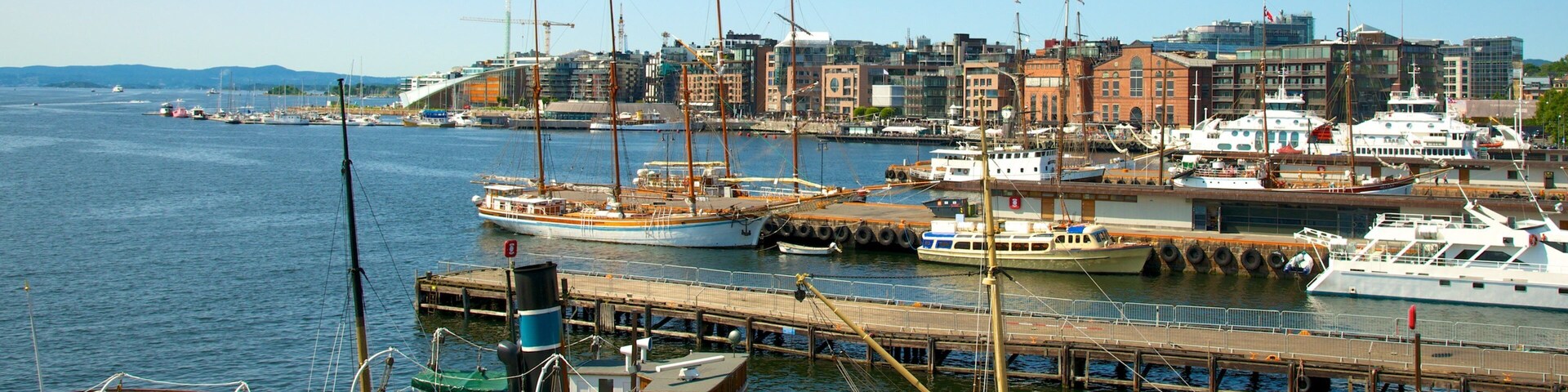 Oslo ofreciendo un club náutico, una ciudad costera y vista general a la costa