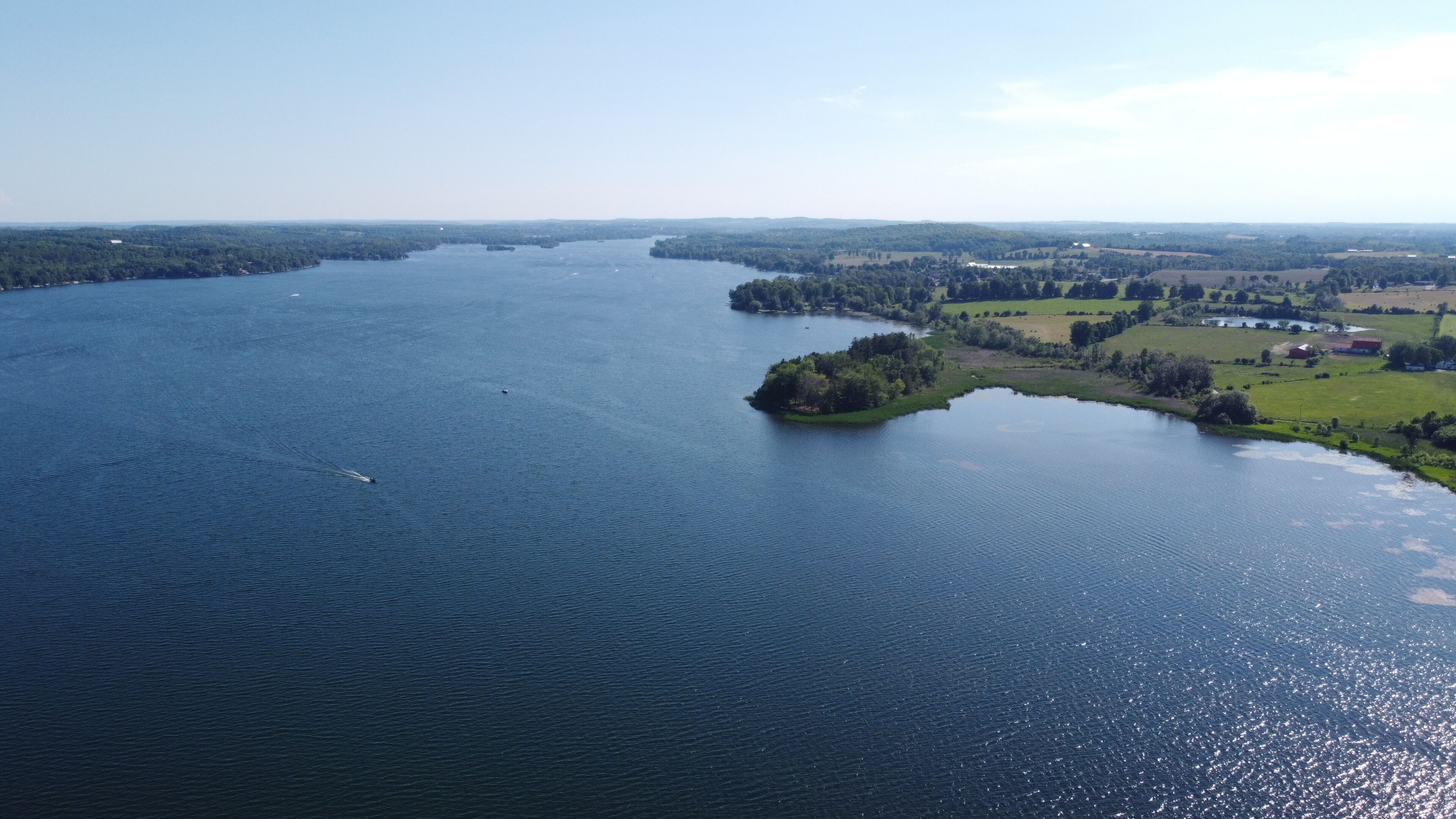 Aerial Landscape image of lake in Canada with clear skies