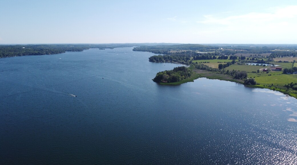 Aerial Landscape image of lake in Canada with clear skies