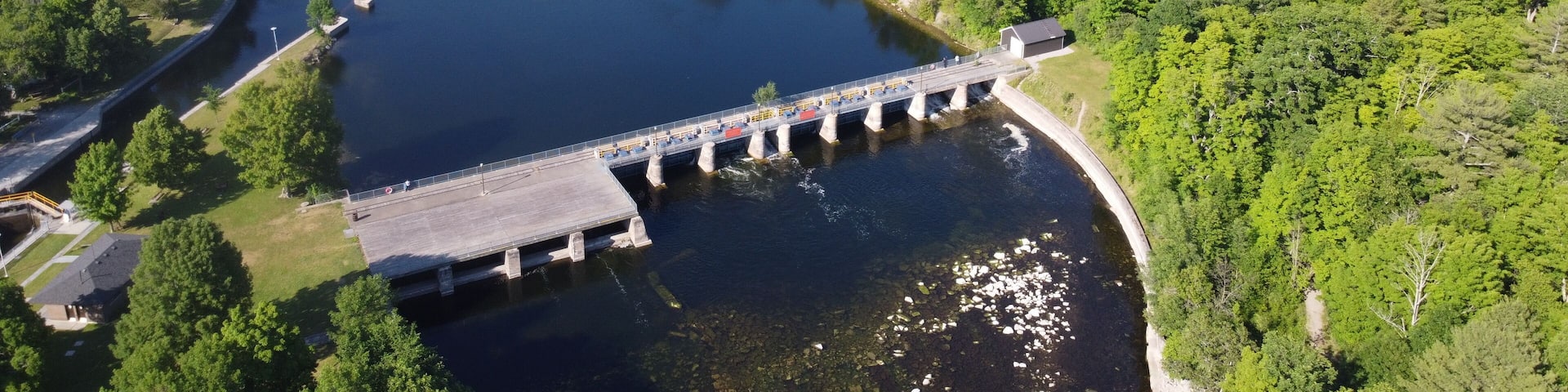 Aerial View of Beautiful Canadian Outdoor Landscape in Kawartha Lakes, Ontario during Clear Summer Weather