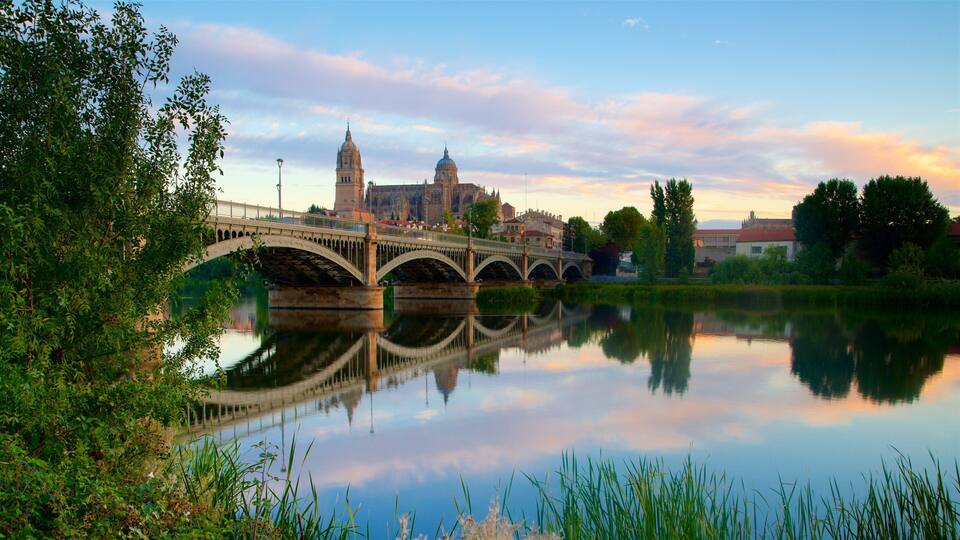 Enrique Estevan Bridge featuring a river or creek, a bridge and a sunset