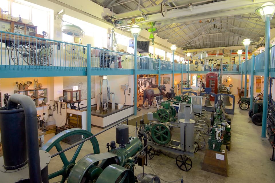 A museum with historical machinery and exhibits on display.