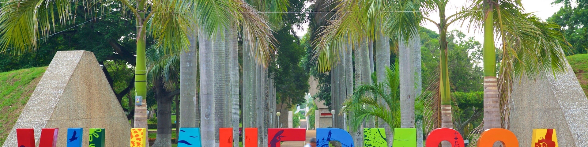 Villahermosa showing outdoor art, a park and signage
