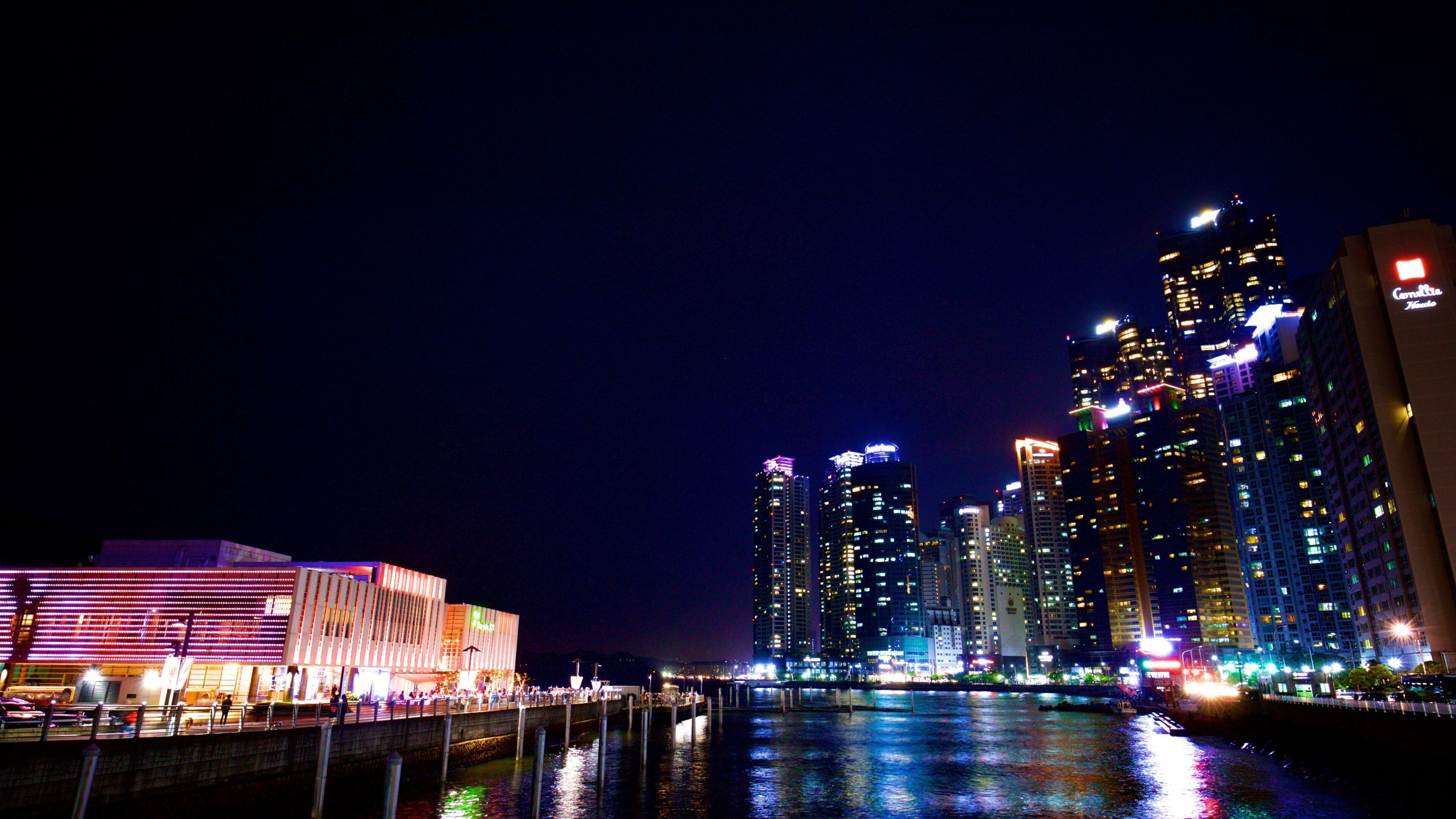 Busan showing night scenes, a city and a river or creek