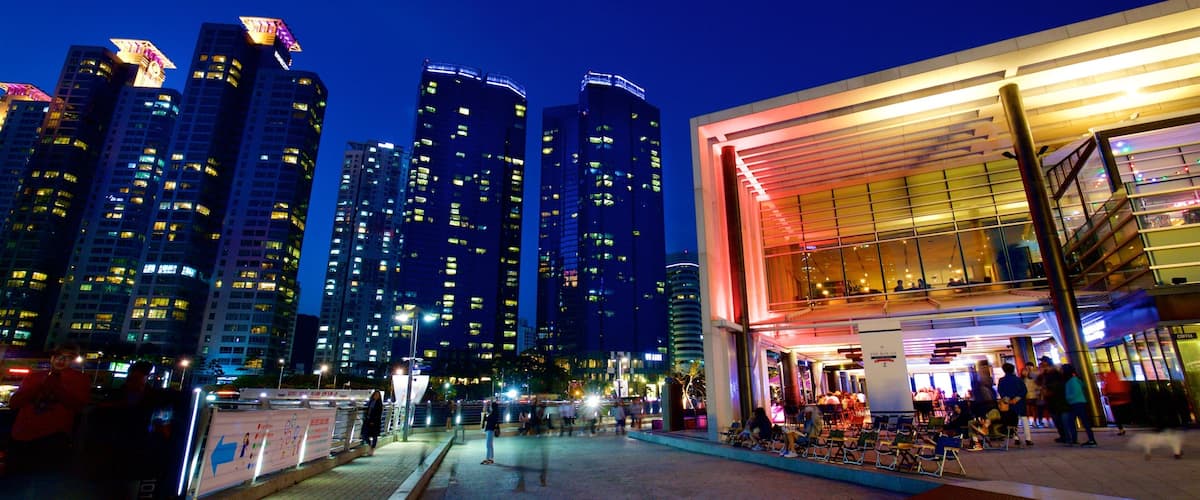 Busan showing night scenes and a city