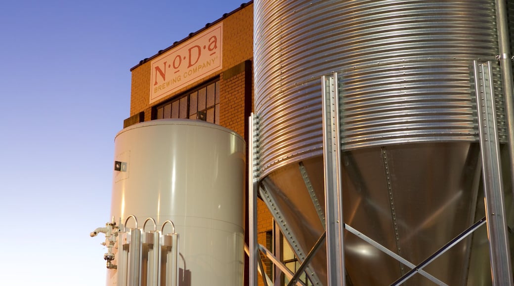 NoDa Brewing Company featuring industrial elements and signage