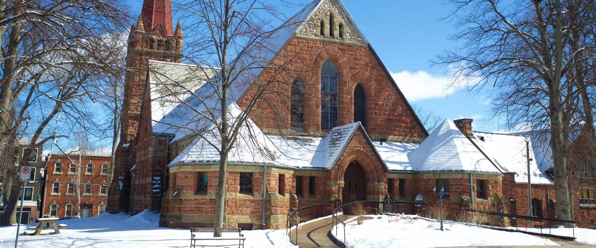 Charlottetown which includes a church or cathedral and snow
