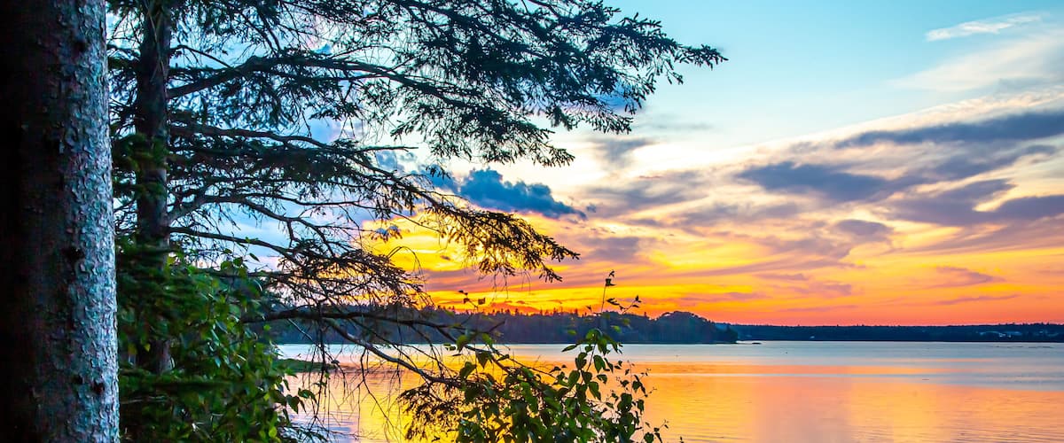 Sunset over ocean cove in Mount Desert Island near Acadia National Park, in Maine, USA