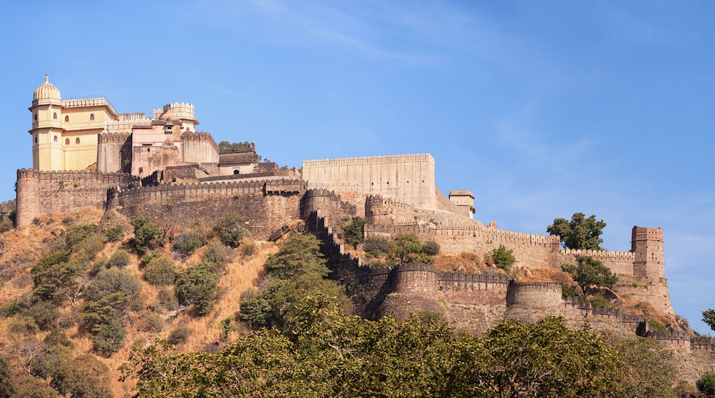 Domed tower and fortified wall of Kumbhalgarh Fortress near Udai