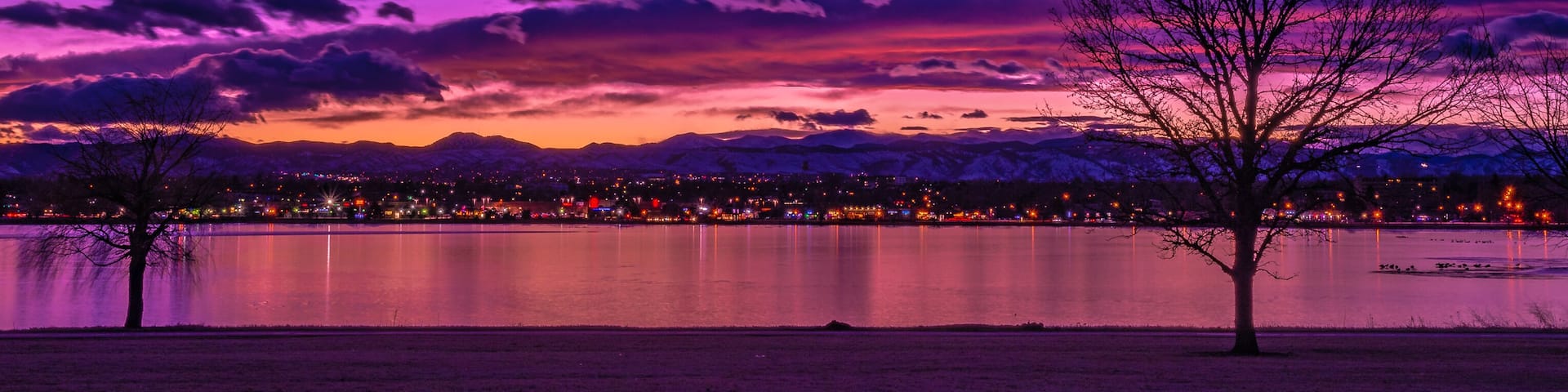 Colorful and Beautiful Sunset Over Sloan's Lake in Denver, Colorado