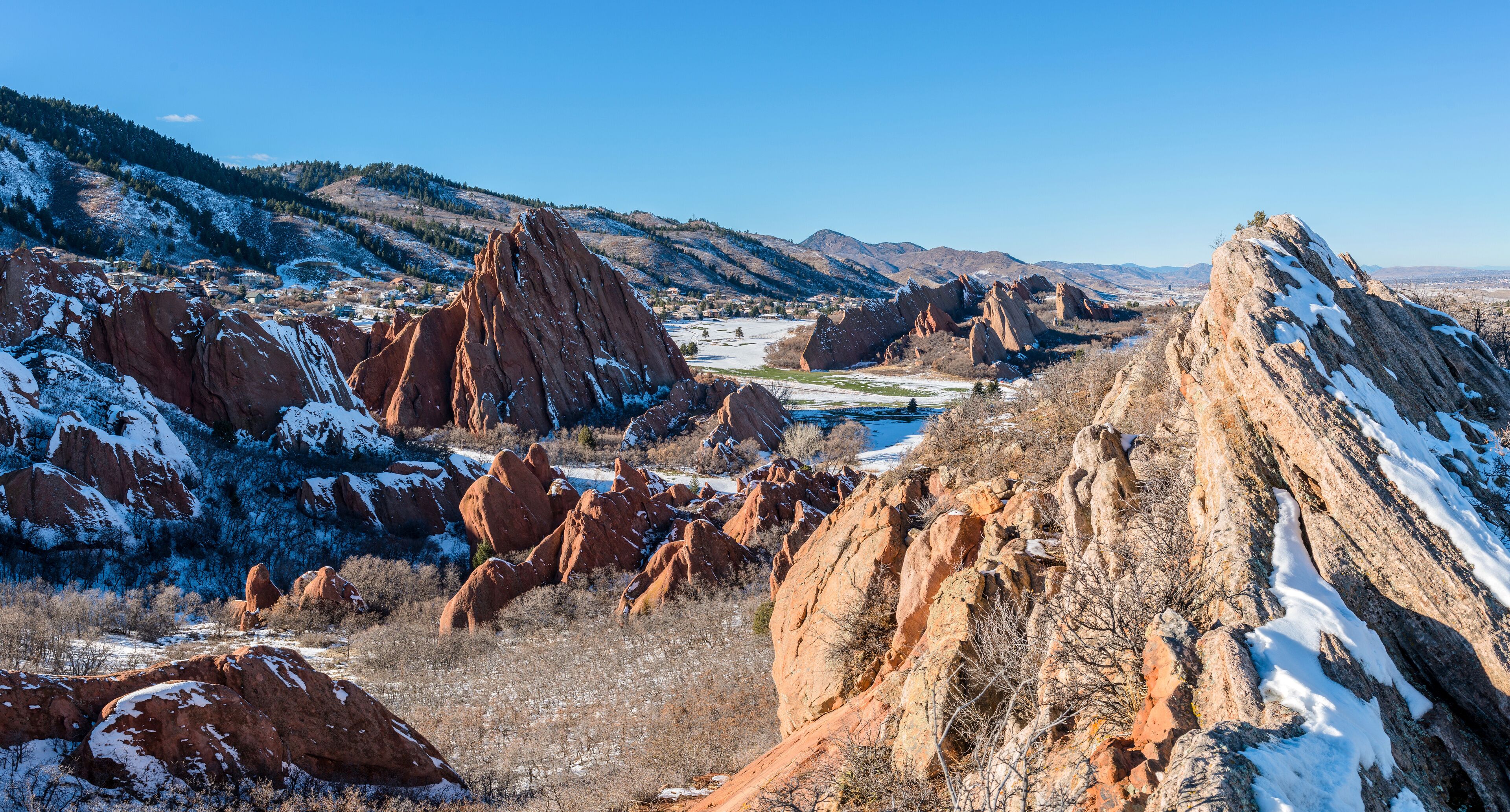 Red Rock Valley - Winter day overview of a red sandstone valley in Roxborough State Park, Denver-Littleton, Colorado, USA. 
