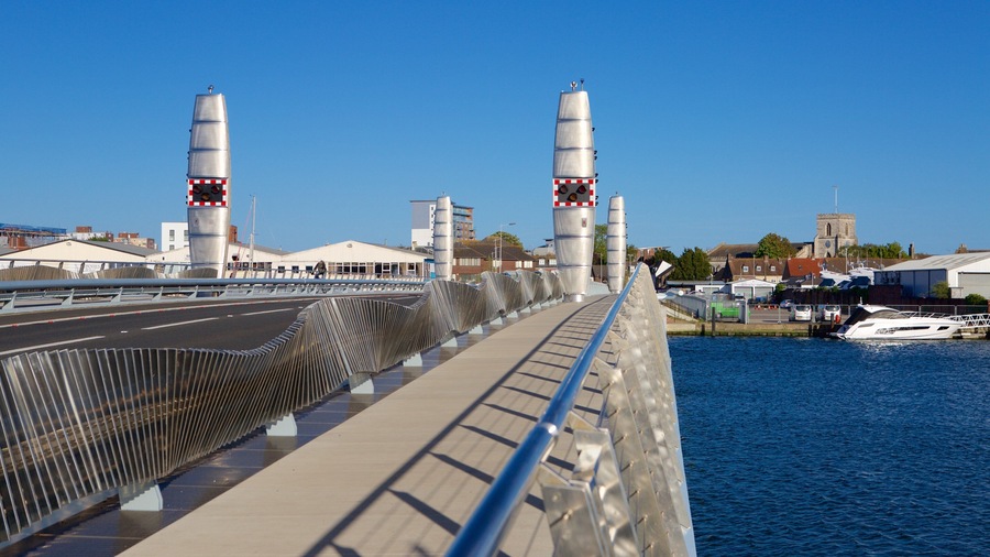 Poole featuring modern architecture, a river or creek and a bridge