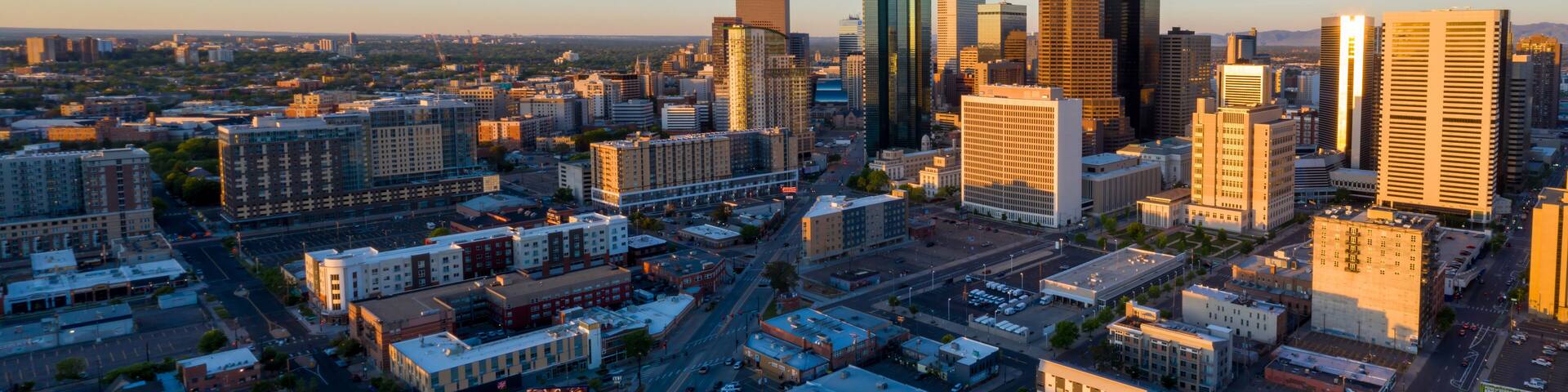 Downtown Denver city skyline at sunrise, Colorado, United States of America.