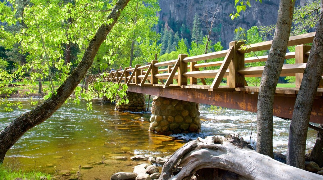 Parque Nacional Yosemite que incluye un río o arroyo y un puente