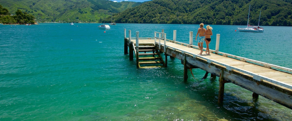 Momorangi Bay which includes forests, mountains and a bay or harbor