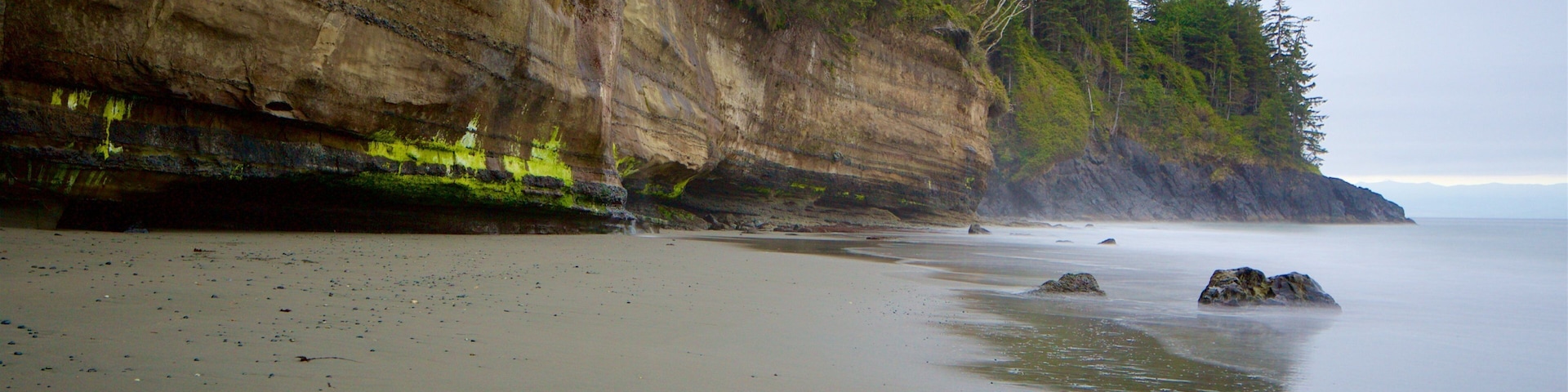 Victoria mostrando litoral acidentado, uma praia e paisagens litorâneas