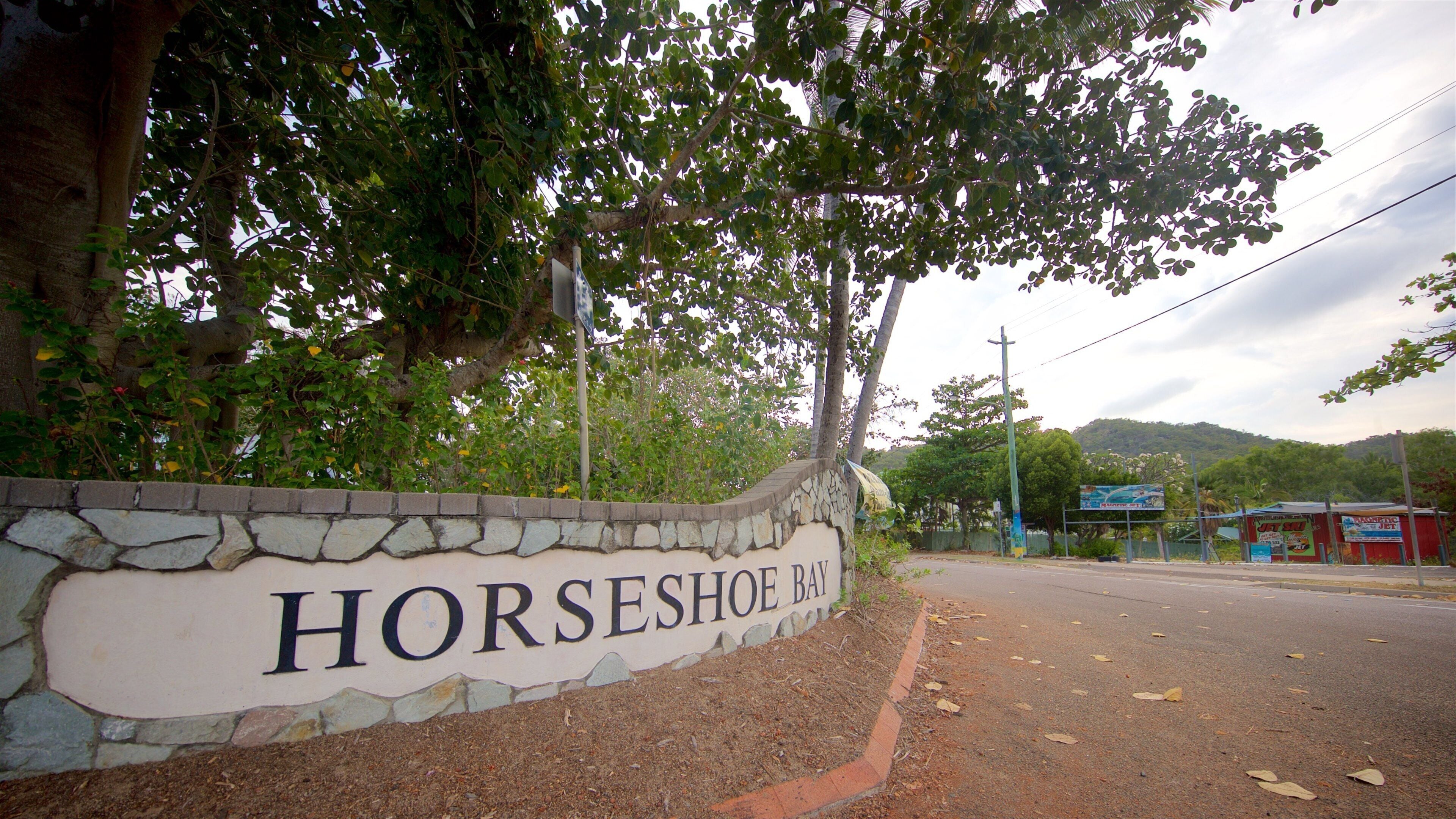 Horseshoe Bay showing a small town or village and signage