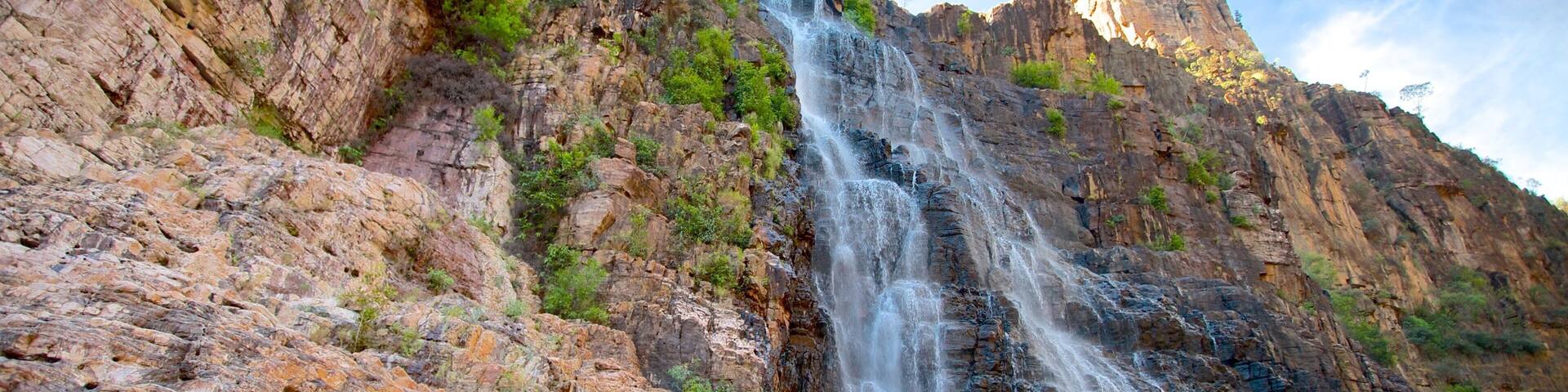 Twin Falls featuring a cascade and a gorge or canyon