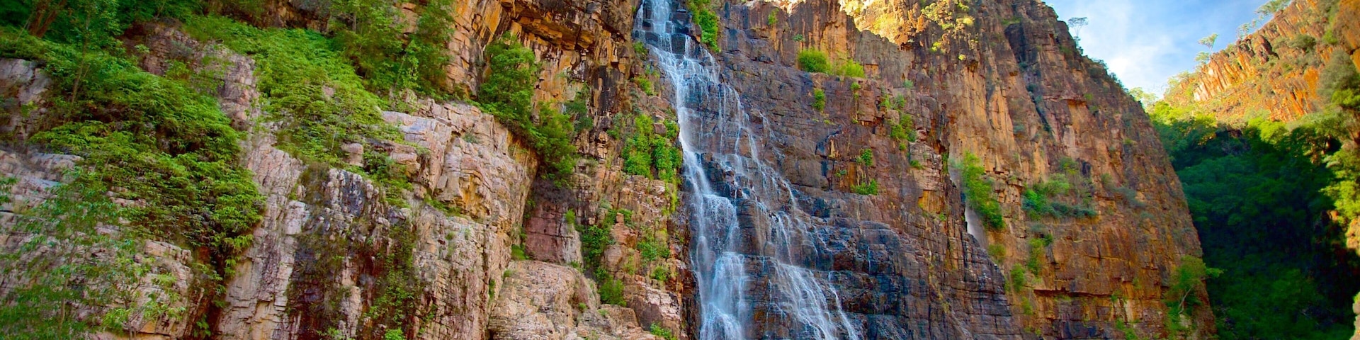 Kakadu which includes a lake or waterhole, a waterfall and a sandy beach