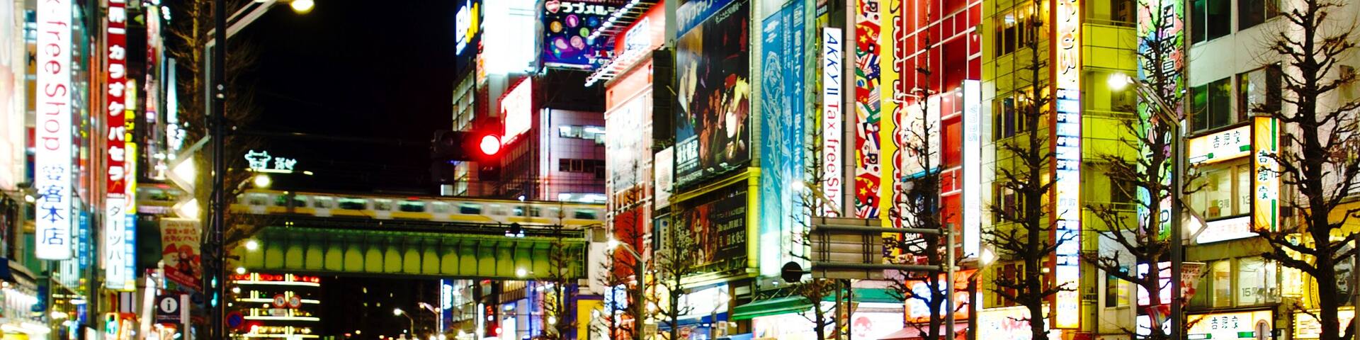 Electric City by night in Akihabara, Tokyo, Japan.