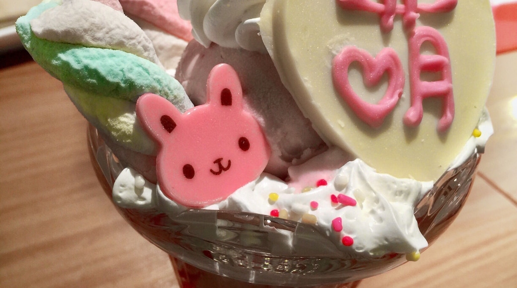 The Maid Cafes in Tokyo's Akihabara area are quite an experience. Waitresses dressed as French maids or other cosplay characters serve their patrons coffee and desserts, decorated with the cutest designs, such as this rainbow bunny ice cream cup. #LifeAtExpedia
