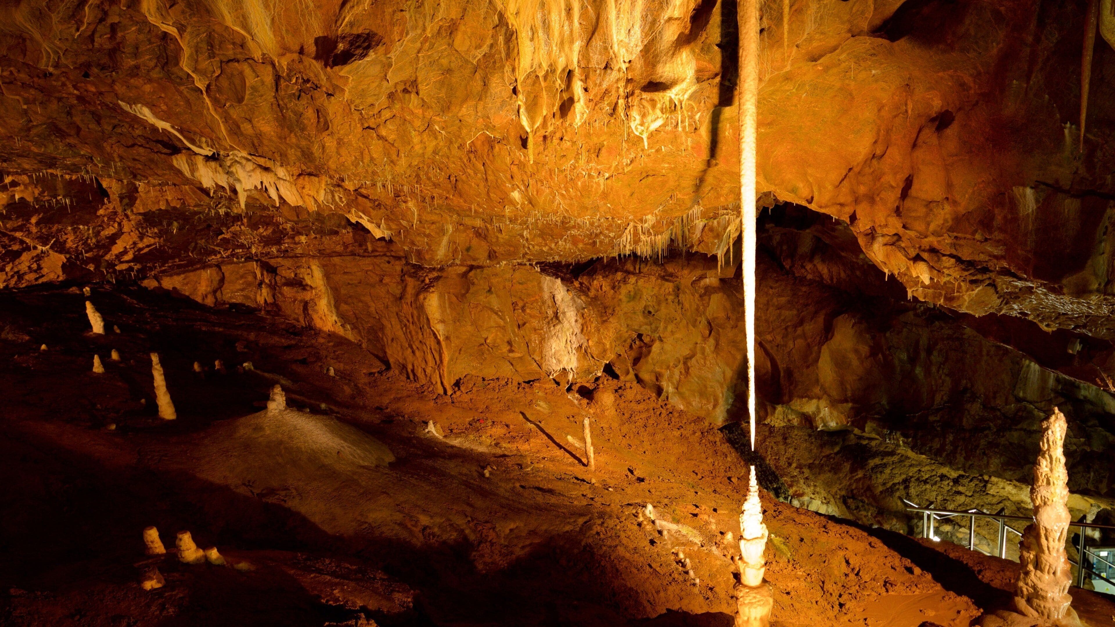 A cave with stalactites and stalagmites.