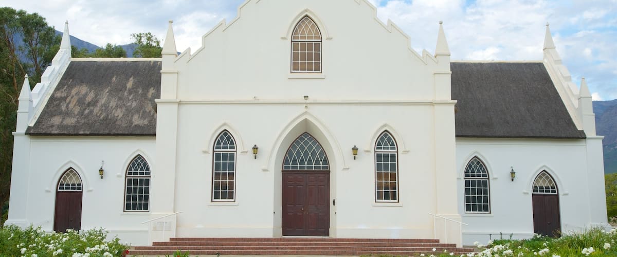 Franschhoek featuring a church or cathedral and heritage architecture
