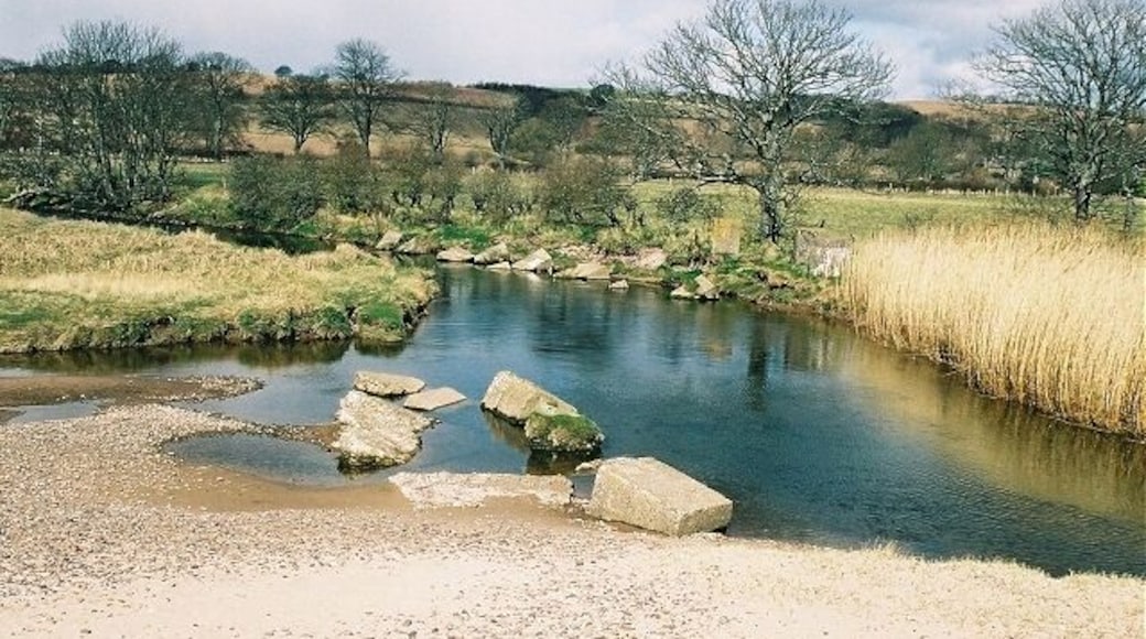 Lunan Water. In the river are the remnants of WWII concrete tank traps.
