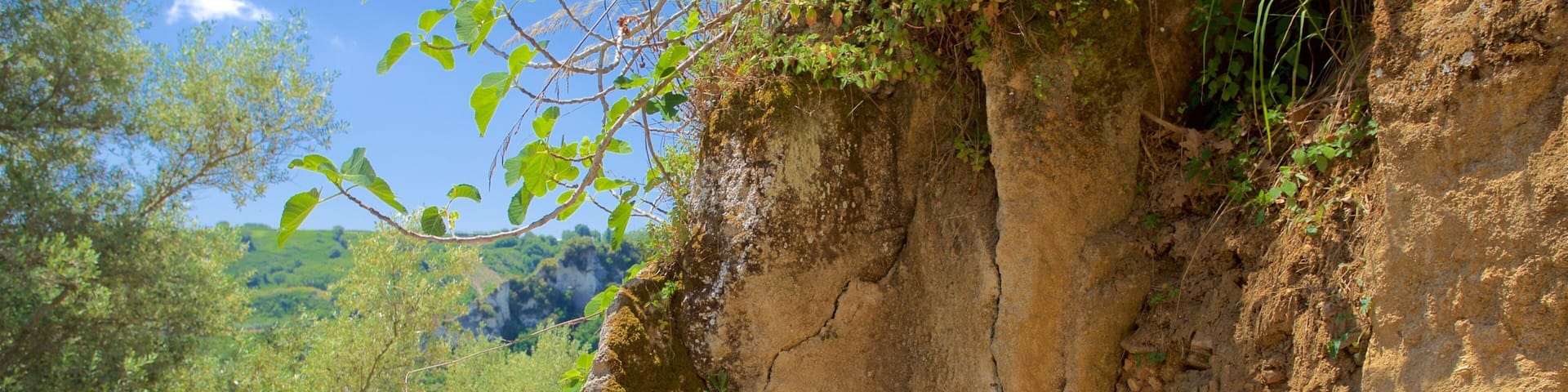 A natural rock formation with a cave entrance.