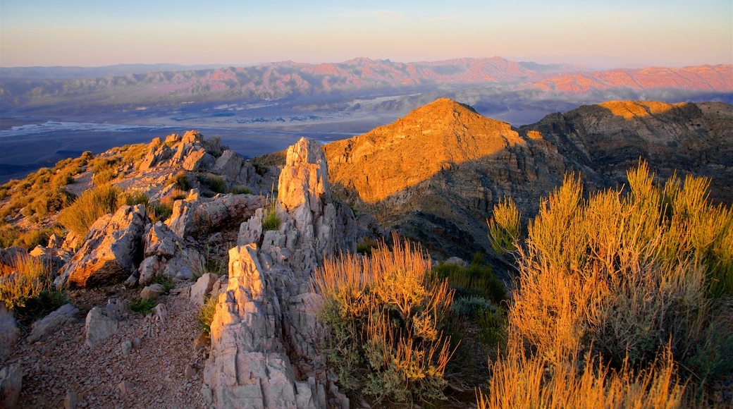 Valle de la Muerte que incluye un atardecer, escenas tranquilas y vista panorámica