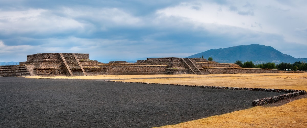 Panoramic View at the Citadel at Teotihuacán in Central Mexico. Teotihuacán was the largest pre-Aztec city, a major economic and religious centre reaching its peak between 100 B.C. and A.D. 650.