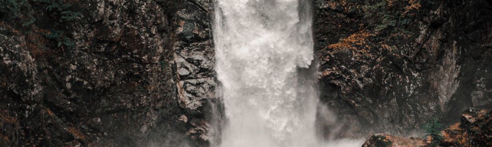 Una cascada se precipita por un risco rocoso, rodeada de un bosque denso.