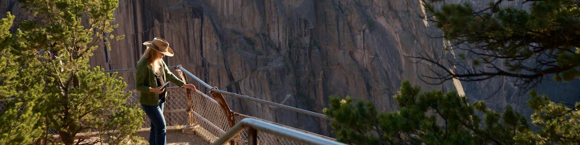 Montrose das einen Ansichten und Schlucht oder Canyon sowie einzelne Frau