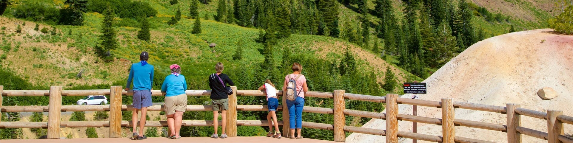 Sulphur Works showing views and tranquil scenes as well as a family