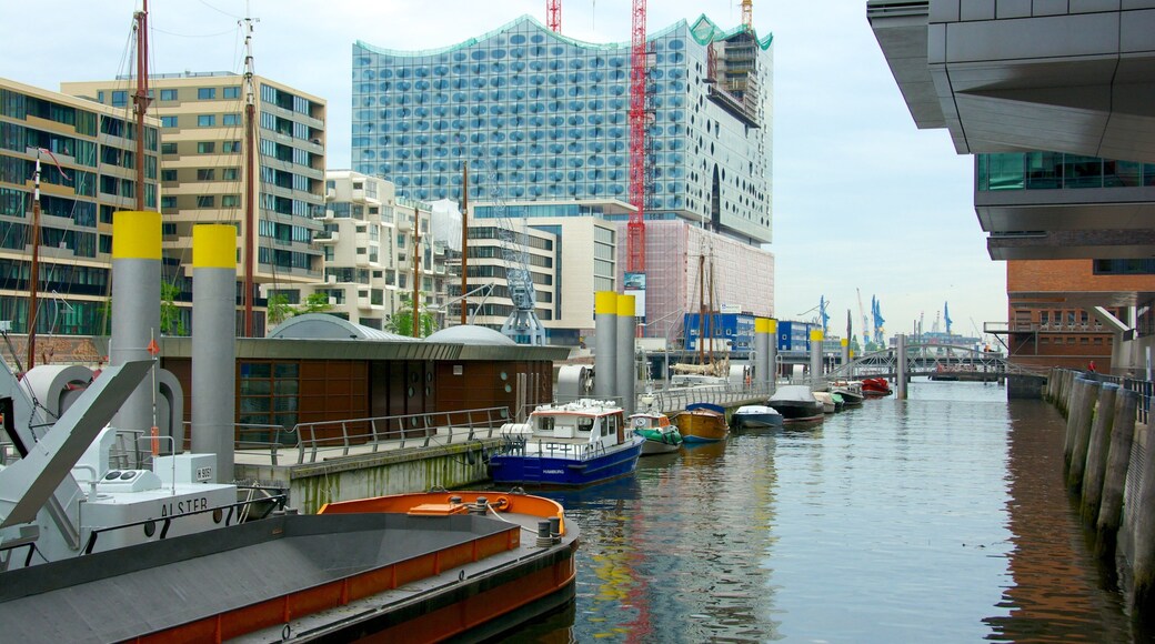 Hamburg which includes a marina, a river or creek and a city